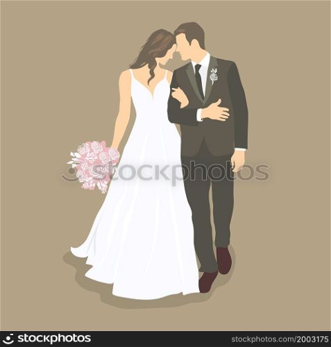 Marriage ceremony wedding day composition with groom and bride vector illustration