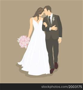 Marriage ceremony wedding day composition with groom and bride vector illustration
