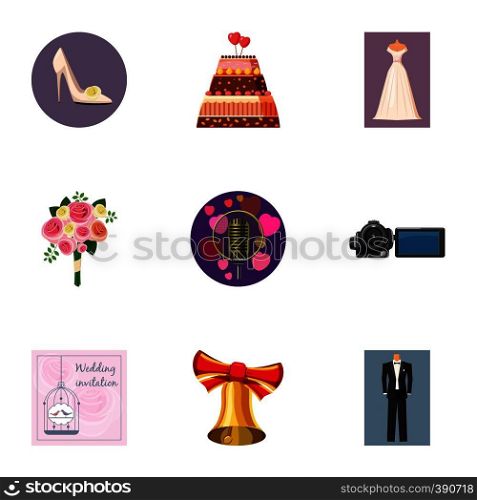 Marriage icons set. Cartoon illustration of 9 marriage vector icons for web. Marriage icons set, cartoon style