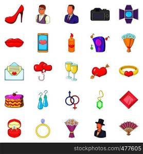 Marriage icons set. Cartoon set of 25 marriage vector icons for web isolated on white background. Marriage icons set, cartoon style
