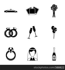 Marriage icons set. Simple illustration of 9 marriage vector icons for web. Marriage icons set, simple style