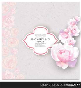 Marriage invitation card with place for text and pink flowers over canvas texture. Vector illustration.. Marriage invitation card with place for text and pink flowers over canvas texture. Vector illustration