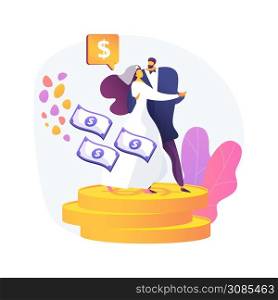 Marriage of convenience abstract concept vector illustration. Political marriage, financial motivation, old rich husband, wedding rings, dollar banknotes, take money from senior abstract metaphor.. Marriage of convenience abstract concept vector illustration.