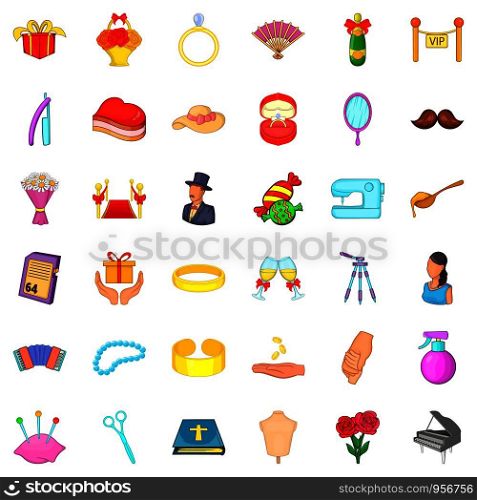 Marriage of convenience icons set. Cartoon set of 36 marriage of convenience vector icons for web isolated on white background. Marriage of convenience icons set, cartoon style
