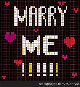 Marriage proposal card, pixel illustration of a scoreboard composition with digital text