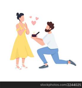 Marriage proposal semi flat color vector characters. Standing figures. Full body people on white. Couple in love simple cartoon style illustration for web graphic design and animation. Marriage proposal semi flat color vector characters