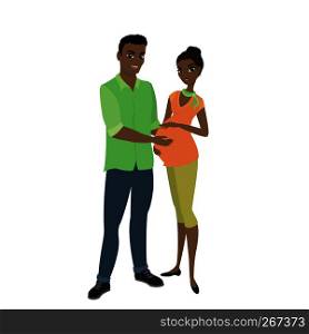 married couple,african american cute man and a pretty pregnant woman,isolated on white background,cartoon vector illustration. african american cute man and a pretty pregnant woman