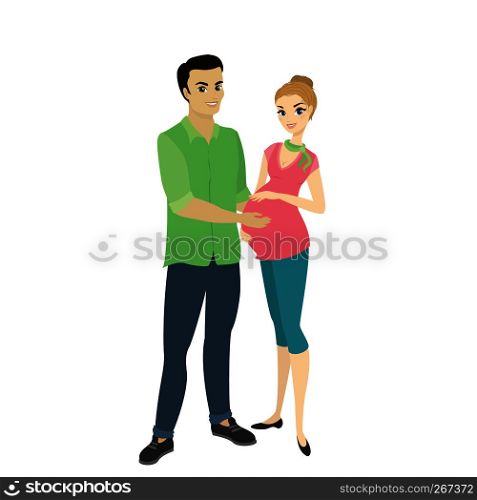 married couple, cute man and a pretty pregnant woman,isolated on white background,cartoon vector illustration. married couple, a cute man and a pretty pregnant woman,