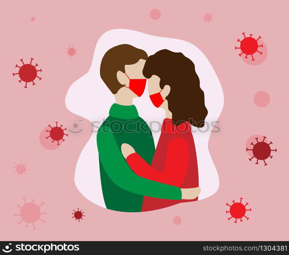 Married couple is at risk from a coronavirus. Chinese epidemic COVID-19. Man and woman in danger. Corona virus outbreak background. Vector illustration in flat design. Married couple is at risk from a coronavirus. Chinese epidemic COVID-19.