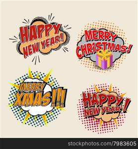 Marry Christmas and New Year greeting cards templates. Vector illustration.