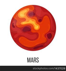 Mars planet isolated on white background. Planet of solar system. Cartoon style vector illustration for any design.