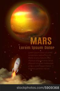 Mars Planet Poster. Mars planet poster with title text space and spaceship cartoon vector illustration