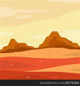 Mars. Red planet. Martian landscape with desert, mountains and dust. Place of colonization for the base. Science and space travel. Flat cartoon illustration. Mars. Red planet. Martian landscape