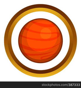 Mars vector icon in golden circle, cartoon style isolated on white background. Mars vector icon