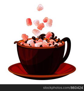 Marshmallow in hot chocolate icon. Cartoon of marshmallow in hot chocolate vector icon for web design isolated on white background. Marshmallow in hot chocolate icon, cartoon style