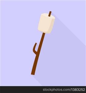 Marshmallow on wood stick icon. Flat illustration of marshmallow on wood stick vector icon for web design. Marshmallow on wood stick icon, flat style