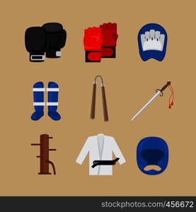 Martial arts icons or combat sports signs vector. Martial arts icons