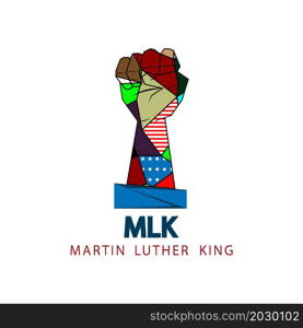 Martin Luther King Jr. Day. African american hand with clenched fist in different colors. Icon or logo.