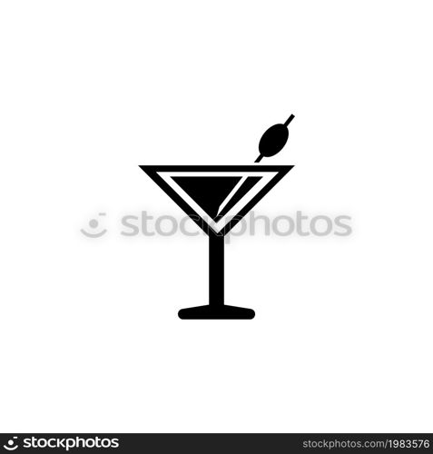 Martini Cocktail, Liquor Drink. Flat Vector Icon illustration. Simple black symbol on white background. Martini Cocktail, Liquor Drink sign design template for web and mobile UI element. Martini Cocktail, Liquor Drink Flat Vector Icon