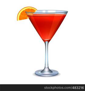 Martini glass with orange cocktail on a white background. Martini glass with orange cocktail