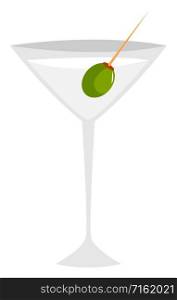 Martini with olive, illustration, vector on white background.