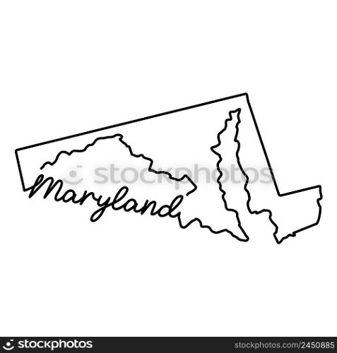 Maryland US state outline map with the handwritten state name. Continuous line drawing of patriotic home sign. A love for a small homeland. T-shirt print idea. Vector illustration.. Maryland US state outline map with the handwritten state name. Continuous line drawing of patriotic home sign