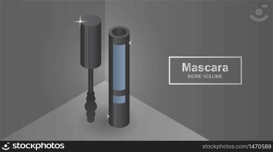 Mascara concept banner. Isometric illustration of mascara vector concept banner for web design. Mascara concept banner, isometric style