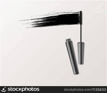 Mascara fashion banner, clear template for advertising or magazine page. Realistic vector cosmetic objects. Mascara fashion banner, clear template for advertising or magazine page.