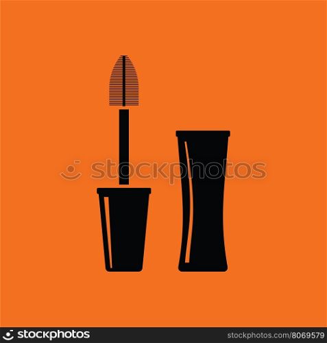 Mascara icon. Orange background with black. Vector illustration.