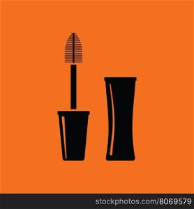 Mascara icon. Orange background with black. Vector illustration.