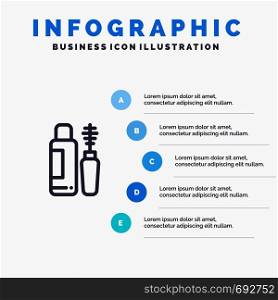Mascara, Shade, Eye, Bottle Blue Infographics Template 5 Steps. Vector Line Icon template