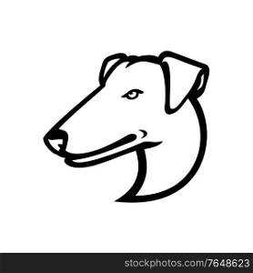 Mascot black and white illustration of head of a Smooth Fox Terrier, a breed of fox terrier family of dogs viewed from side on isolated background in retro style.. Head of Smooth Fox Terrier Mascot Side View Mascot Retro Black and White