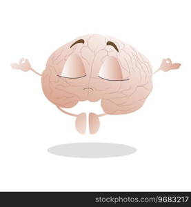 Mascot brain doing meditation. Feel calm and peaceful. Mind concentration and mindfulness, vector brain meditate, meditation for mind zen illustration. Exercise for clear think and mental relax. Mascot brain doing meditation. Feel calm and peaceful