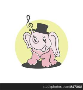 Mascot cartoon elephant character wearing a musician's hat