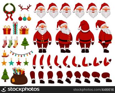 Mascot creation kit of christmas character. Santa in different keyframes. Santa claus with beard in xmas costume. Vector illustration. Mascot creation kit of christmas character. Santa in different keyframes