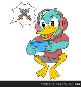 mascot esport duck is playing mobile gaming. cartoon illustration sticker emoticon
