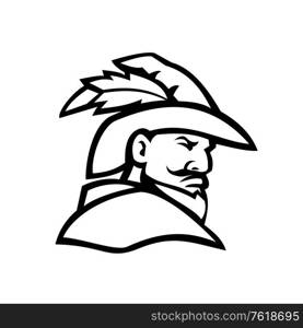 Mascot icon illustration of bust of a green archer or Robin Hood viewed from side on isolated background in retro black and white style.. Robin Hood Head Side View Sport Mascot Black and White