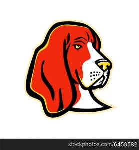 Mascot icon illustration of head of a Basset Hound, a short-legged dog breed of the scent hound family used for hunting, viewed from front on isolated background in retro style.. Basset Hound Dog Mascot