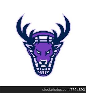 Mascot icon illustration of head of a deer, buck or stag viewed from front with lacrosse stick in background.. Stag Lacrosse Mascot