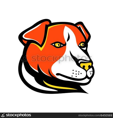 Mascot icon illustration of head of a Jack Russell terrier, a small terrier with origins in fox hunting, viewed from side on isolated background in retro style.. Jack Russell Terrier Mascot