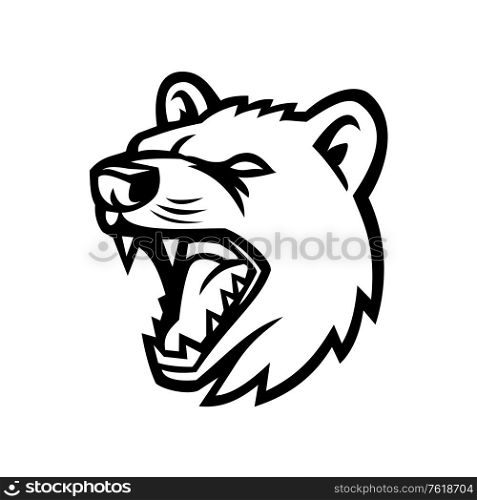 Mascot icon illustration of head of an angry Tasmanian devil, a carnivorous marsupial of the family Dasyuridae native to Australia viewed from side on isolated background in retro style.. Tasmanian Devil Head Mascot Black and White