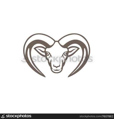 Mascot icon illustration of head of Armenian mouflon, Ovis orientalis gmelini, an endangered mouflon endemic to Iran, Armenia, and Azerbaijan viewed from front on isolated background in retro style.. Armenian Mouflon Head Mascot