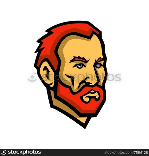 Mascot icon illustration of head of Vincent Willem van Gogh, a Dutch post-impressionist painter viewed from front on isolated background in retro style.. Vincent van Gogh Dutch Painter Mascot