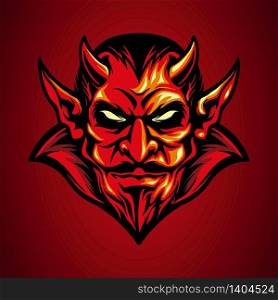 mascot logo red devil head in hand drawn style