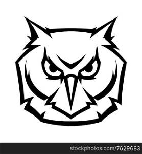 Mascot stylized owl head. Illustration or icon of wild bird.. Mascot stylized owl head.
