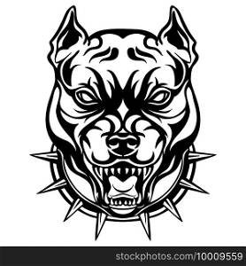 Mascot. Vector head of cougar. Black illustration of danger dog isolated on white background. For decoration, print, design, logo, sport clubs, tattoo, t-shirt design, stickers.. Vector head of mascot pitbull isolated on white