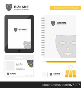 Mask Business Logo, Tab App, Diary PVC Employee Card and USB Brand Stationary Package Design Vector Template