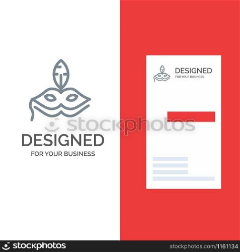 Mask, Costume, Venetian, Madrigals Grey Logo Design and Business Card Template