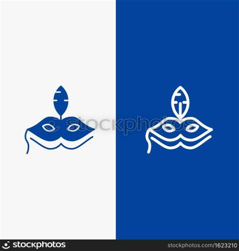Mask, Costume, Venetian, Madrigals Line and Glyph Solid icon Blue banner