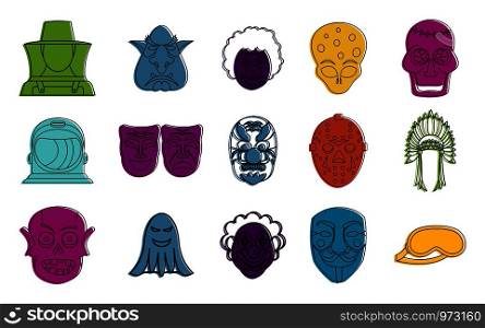 Mask icon set. Color outline set of mask vector icons for web design isolated on white background. Mask icon set, color outline style